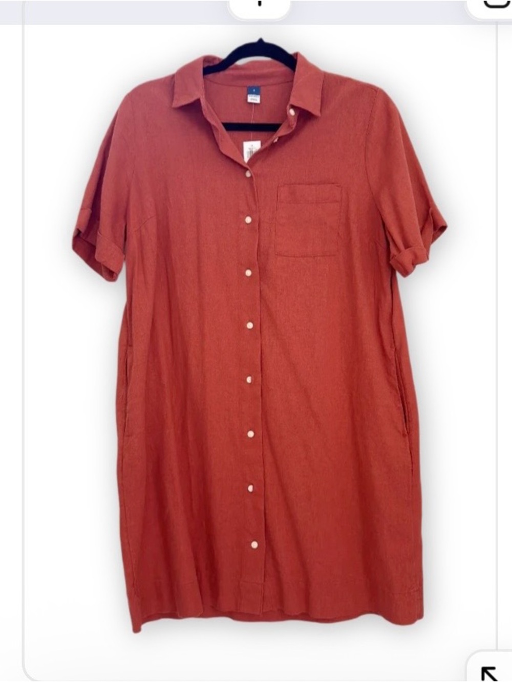 Old Navy Linen Blend Shirt Dress | Rust/Terracotta | Size Small | NWT